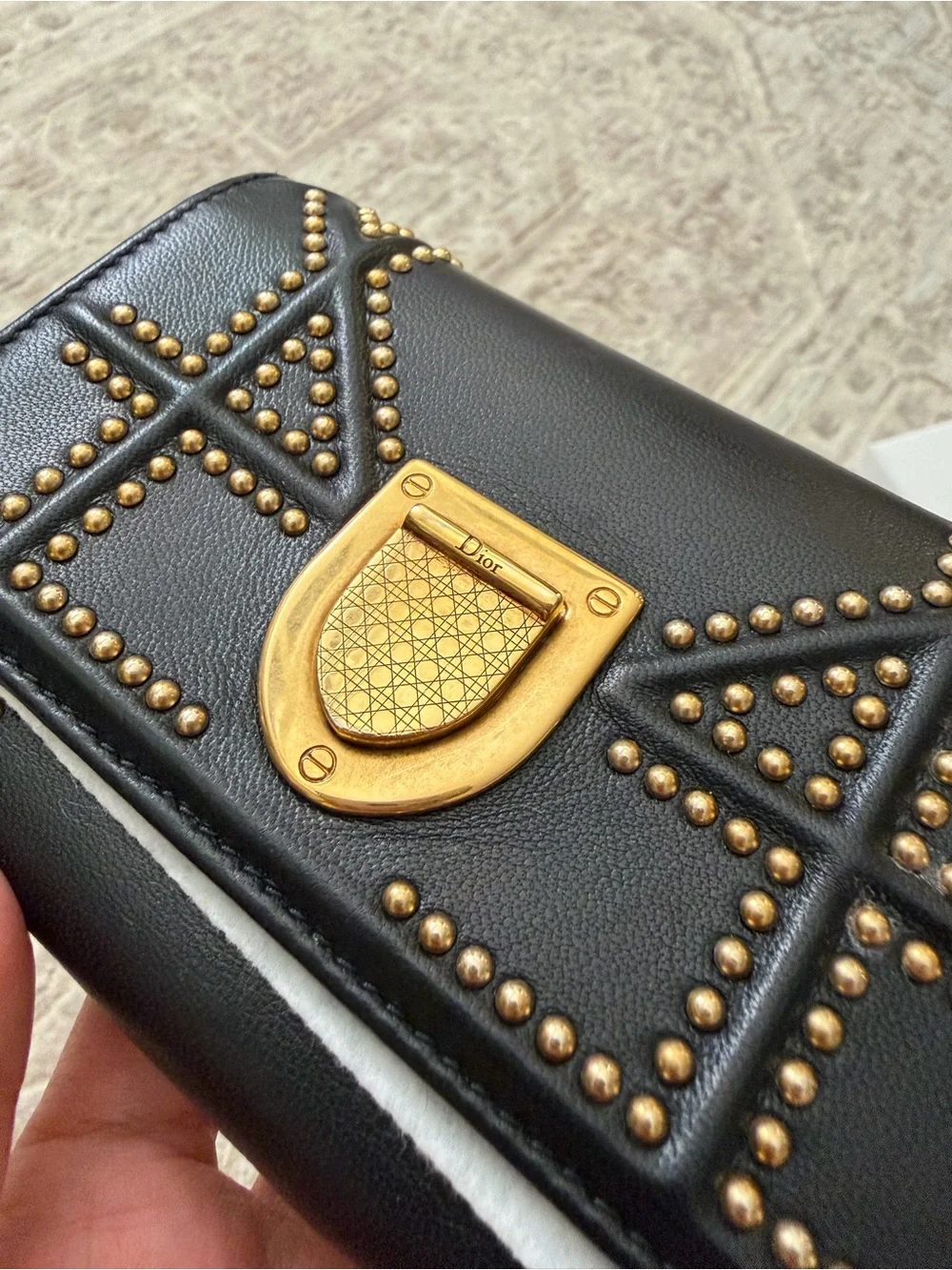 Authentic Dior Diorama Studded Black Leather Long Wallet w/ Box & Saks Receipt